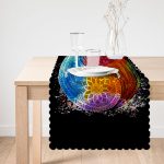 - Runner-5029siyah-1 - Realhomes  Siyah Zeminde Renkli Uzak Doğu Denge Ikonlu Dijital Baskılı Dekoratif Runner Realhomes