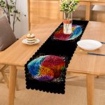 - Runner-5029siyah - Realhomes  Siyah Zeminde Renkli Uzak Doğu Denge Ikonlu Dijital Baskılı Dekoratif Runner Realhomes