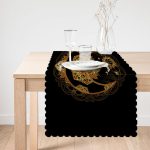 - Runner-5030-1 - Realhomes  Siyah Zeminde Gold Hilal Içerisinde Üçüncü Göz Motifli Dijital Baskılı Runner Realhomes