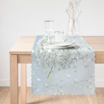 - Runner-5113-1 - Realhomes  Mavi Zeminde Beyaz Ortanca Çiçeği Baskılı Runner Realhomes