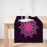 - Runner-5120-1 - Realhomes  Siyah Zeminde Pembe Neon Mandala Desenli Dekoratif Runner Realhomes