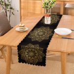 Siyah Zeminde Gold Mandala Motifli Runner Realhomes