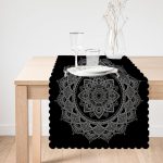 - Runner-5126-1 - Realhomes  Siyah Zeminde Beyaz Mandala Desenli Dekoratif Runner Realhomes