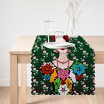 - Runner-5212-1 - Realhomes  Yeşil Zeminde Frida Kahlo Motifli Özel Tasarım Runner Realhomes