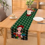 - Runner-5212 - Realhomes  Yeşil Zeminde Frida Kahlo Motifli Özel Tasarım Runner Realhomes