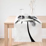 - Runner-5228-1 - Realhomes  Beyaz Zeminde Siyah Palmiye Desenli Özel Tasarım Runner Realhomes