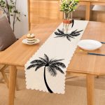 - Runner-5228 - Realhomes  Beyaz Zeminde Siyah Palmiye Desenli Özel Tasarım Runner Realhomes