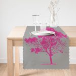 - Runner-5230fusya-1 - Realhomes  Gri Zeminde Dekoratif Fuşya Ağaç Tasarımlı Runner Realhomes