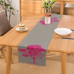 - Runner-5230fusya - Realhomes  Gri Zeminde Dekoratif Fuşya Ağaç Tasarımlı Runner Realhomes