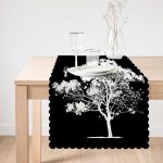 - Runner-5230siyah-1 - Realhomes Siyah Beyaz Ağaç Tasarımlı Dijital Baskılı Runner Realhomes