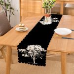 - Runner-5230siyah - Realhomes Siyah Beyaz Ağaç Tasarımlı Dijital Baskılı Runner Realhomes