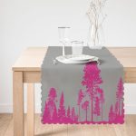 - Runner-5232fusya-1 - Realhomes  Gri Zeminde Fuşya Ağaç Tasarımlı Dekoratif Runner Realhomes