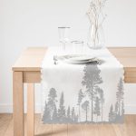 - Runner-5232gri-1 - Realhomes  Beyaz Zeminde Gri Ağaç Tasarımlı Dekoratif Runner Realhomes