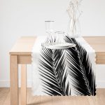 - Runner-5235-1 - Realhomes  Siyaz Beyaz Palmiye Yaprakları Dijital Baskılı Runner Realhomes