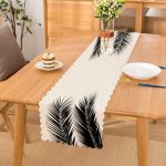 - Runner-5235 - Realhomes  Siyaz Beyaz Palmiye Yaprakları Dijital Baskılı Runner Realhomes