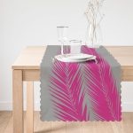 Gri Zeminde Fuşya Palmiye Yaprakları Motifli Runner Realhomes