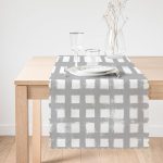 - Runner-5236gri-1 - Realhomes Gri Zeminde Geometrik Kare Motifli Dekoratif Runner Realhomes