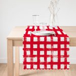 - Runner-5236kirmizi-1 - Realhomes  Kırmızı Zeminde Geometrik Kare Motifli Dekoratif Runner Realhomes