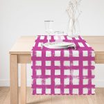 - Runner-5236mor-1 - Realhomes  Lacivert Zeminde Geometrik Kare Motifli Dekoratif Runner Realhomes