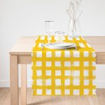 - Runner-5236sari-1 - Realhomes  Sarı Zeminde Geometrik Kare Motifli Dekoratif Runner Realhomes