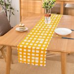 - Runner-5236sari - Realhomes  Sarı Zeminde Geometrik Kare Motifli Dekoratif Runner Realhomes