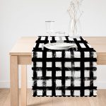 Siyah Zeminde Geometrik Kare Motifli Dekoratif Runner Realhomes