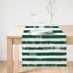 Koyu Yeşil Çizgili Motifli Dekoratif Modern Runner Realhomes