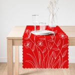 Kırmızı Zemin Üzerinde Çiçek Desenli Runner Realhomes