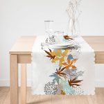 Beyaz Zeminde Mavi Ve Turuncu Yaprak Desenli Runner Realhomes