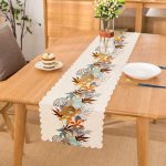 Beyaz Zeminde Mavi Ve Turuncu Yaprak Desenli Runner Realhomes