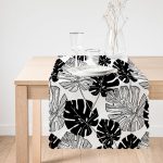Siyah Ve Beyaz Yaprak Motifli Dekoratif Runner Realhomes
