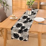 Siyah Ve Beyaz Yaprak Motifli Dekoratif Runner Realhomes