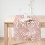 - Runner-5291-1 - Realhomes  Pembe Tropik Yaprak Motifli Özel Tasarım Dijital Baskılı Runner Realhomes