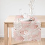 - Runner-5292-1 - Realhomes Gri Zemin Üzerinde Pembe Özel Tasarım Yaprak Motifli Runner Realhomes