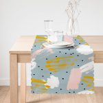 - Runner-5297-1 - Realhomes  Mavi Zemin Üzerinde Sulu Boya Çizim Baskılı Dekoratif Runner Realhomes