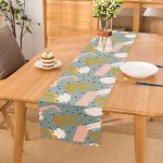 - Runner-5297 - Realhomes  Mavi Zemin Üzerinde Sulu Boya Çizim Baskılı Dekoratif Runner Realhomes