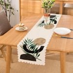 - Runner-5308 - Realhomes Beyaz Zemin Üzerinde Soyut Yaprak Çizimli Dekoratif Runner Realhomes