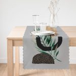 - Runner-5308gri-1 - Realhomes  Gri Zemin Üzerinde Soyut Yaprak Çizimli Modern Özel Tasarım Runner Realhomes