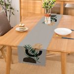 - Runner-5308gri - Realhomes  Gri Zemin Üzerinde Soyut Yaprak Çizimli Modern Özel Tasarım Runner Realhomes