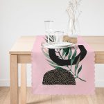 - Runner-5308pembe-1 - Realhomes  Pembe Zemin Üzerinde Soyut Yaprak Çizimli Dekoratif Runner Realhomes