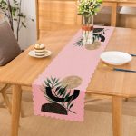 - Runner-5308pembe - Realhomes  Pembe Zemin Üzerinde Soyut Yaprak Çizimli Dekoratif Runner Realhomes