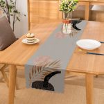 - Runner-5310gri - Realhomes  Gri Zeminde Gold Yaprak Motifli Dekoratif Runner Realhomes