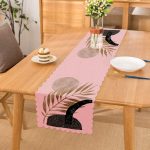 - Runner-5310pembe - Realhomes Pembe Zemin Üzerinde Gold Yaprak Motifli Dekoratif Runner Realhomes