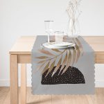 - Runner-5316gri-1 - Realhomes Gri Zeminde Soyut Çizim Ay ve Yaprak Motifli Modern Runner Realhomes