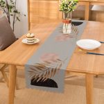 - Runner-5316gri - Realhomes Gri Zeminde Soyut Çizim Ay ve Yaprak Motifli Modern Runner Realhomes