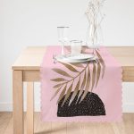 - Runner-5316pembe-1 - Realhomes  Pembe Zeminde Soyut Çizim Ay ve Yaprak Motifli Modern Runner Realhomes