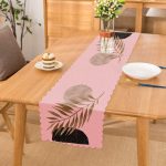 - Runner-5316pembe - Realhomes  Pembe Zeminde Soyut Çizim Ay ve Yaprak Motifli Modern Runner Realhomes