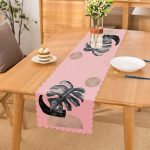 Pembe Zeminde Tropik Yaprak Desen Baskılı Özel Tasarım Runner Realhomes