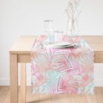 Pembe Ve Mavi Yaprak Desenli Özel Tasarım Dekoratif Runner Realhomes