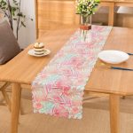 Pembe Ve Mavi Yaprak Desenli Özel Tasarım Dekoratif Runner Realhomes